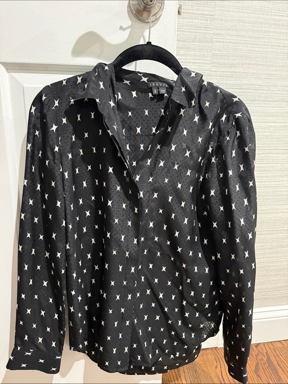 Theory Black Button-Down Shirt with White Star Print